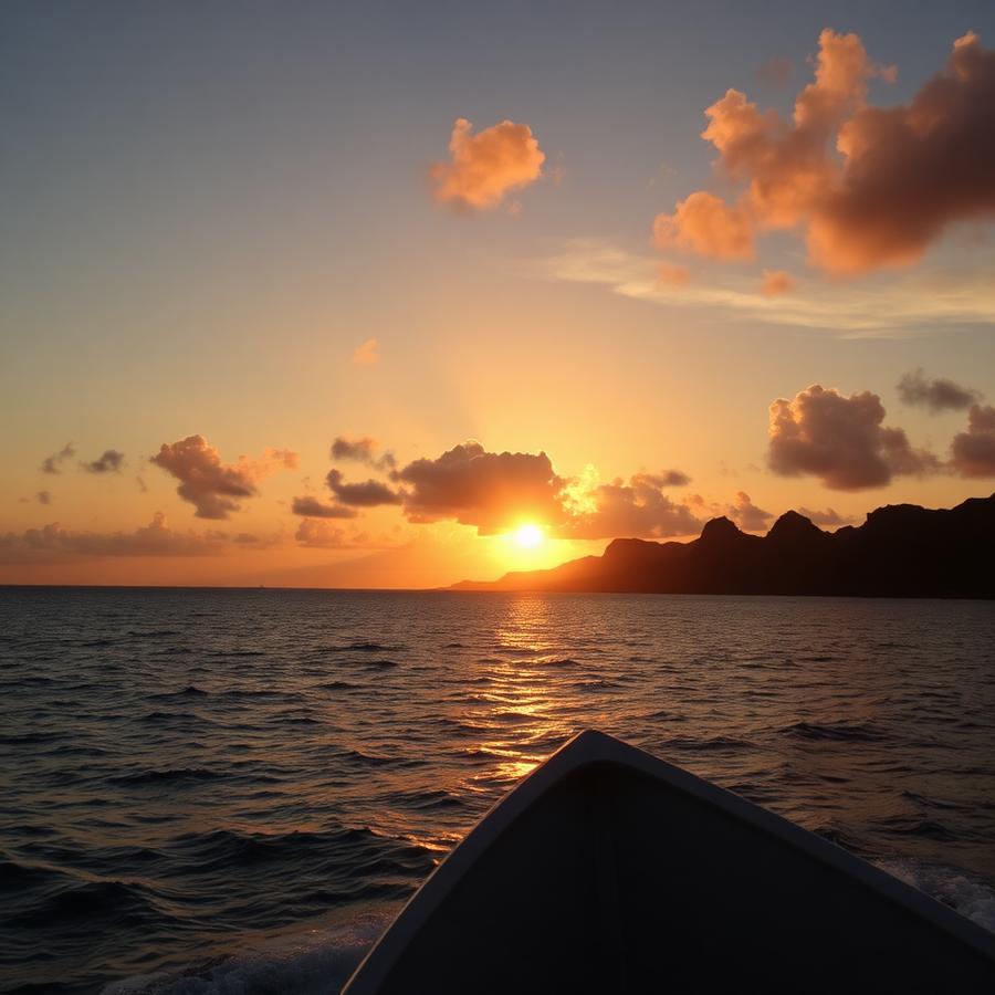 Placeholder — Golden Hawaiian sunset from the bow of the boat